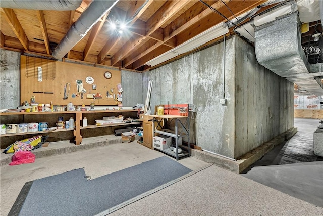 basement featuring a workshop area