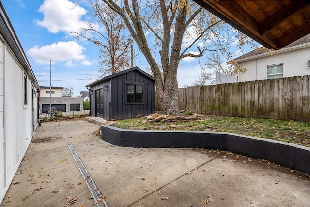 view of patio with a shed