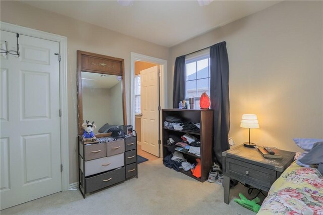 carpeted bedroom featuring a closet