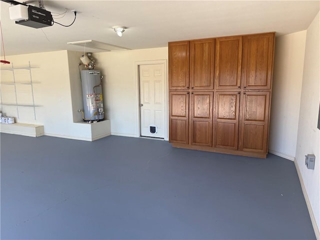 garage with gas water heater and a garage door opener