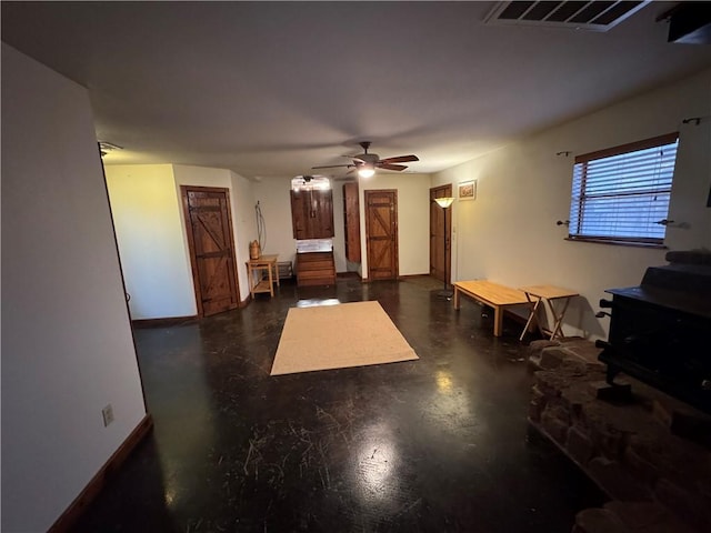 living room featuring ceiling fan