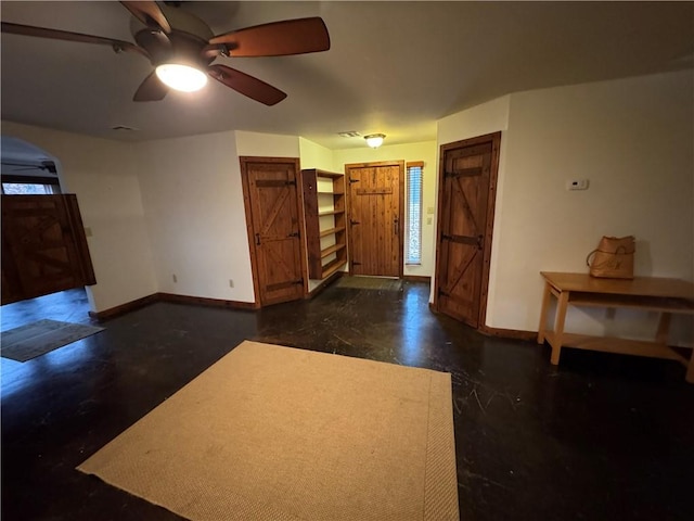 foyer with ceiling fan