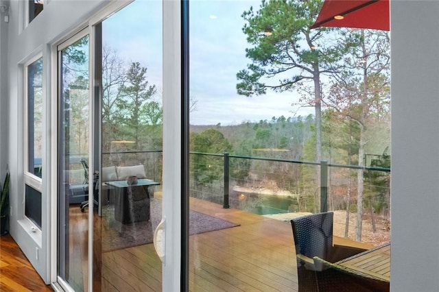 doorway to outside featuring hardwood / wood-style flooring