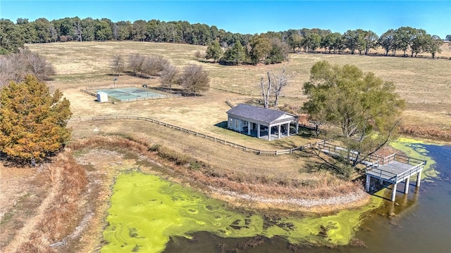 bird's eye view with a rural view and a water view