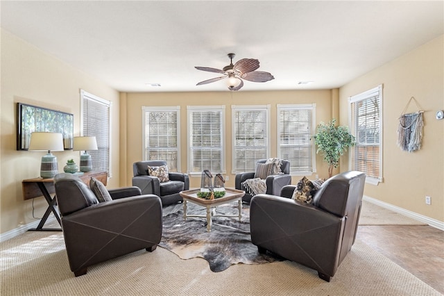 living room featuring ceiling fan