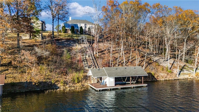 dock area with a water view