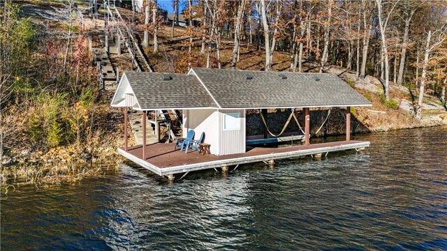 dock area with a water view