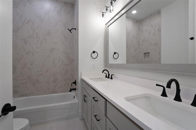 4201 88th St, Bentonville, AR 72718 - bathroom featuring toilet, tile patterned floors, a sink, and bathing tub / shower combination