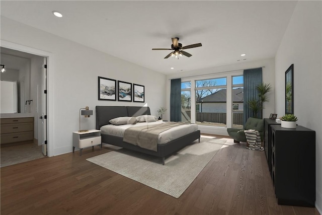 4201 88th St, Bentonville, AR 72718 - bedroom with a ceiling fan, wood finished floors, and recessed lighting