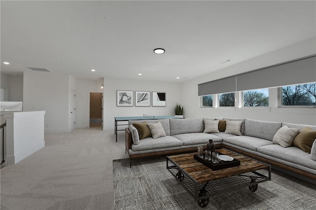 4201 88th St, Bentonville, AR 72718 - carpeted living area featuring baseboards, visible vents, and recessed lighting