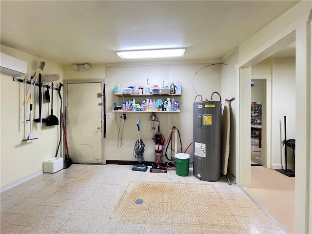 interior space with a wall unit AC and water heater