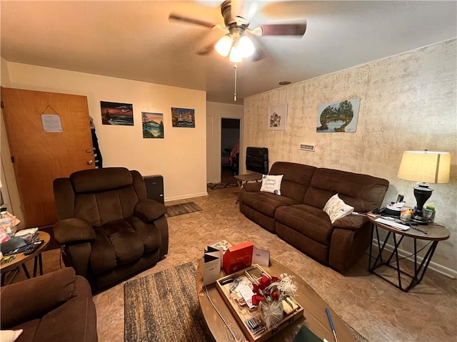 living room featuring ceiling fan