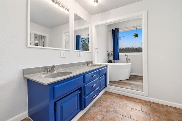 bathroom with vanity, a bathtub, and plenty of natural light