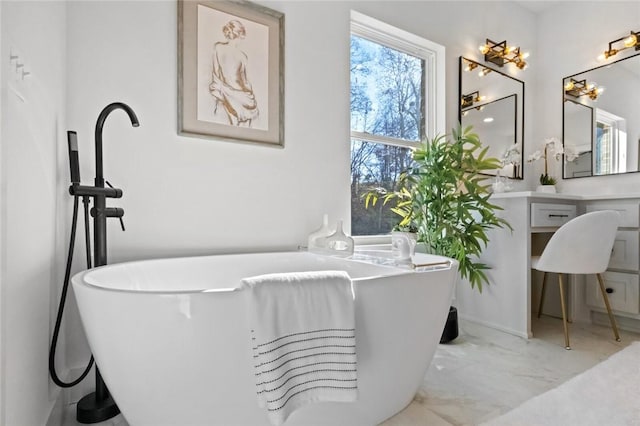 8893 Williams Rd, Rogers, AR 72756 - full bathroom featuring marble finish flooring, vanity, and a freestanding bath