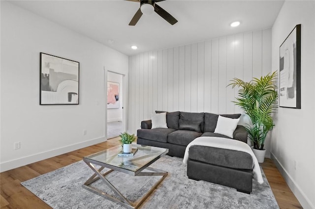 8893 Williams Rd, Rogers, AR 72756 - living room featuring a ceiling fan, wood finished floors, and recessed lighting
