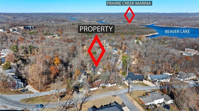 8893 Williams Rd, Rogers, AR 72756 - aerial view of property's location featuring a nearby body of water and a forest