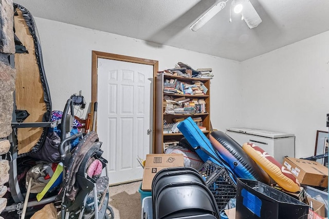 interior space with ceiling fan