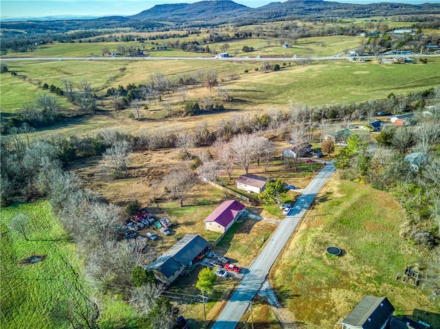 aerial view with a mountain view and a rural view