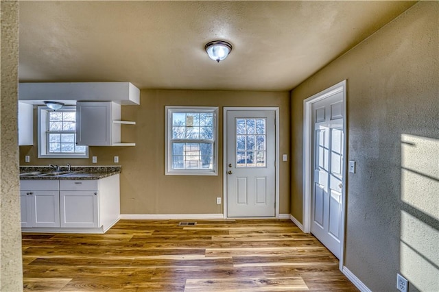 entryway featuring light wood-type flooring and sink