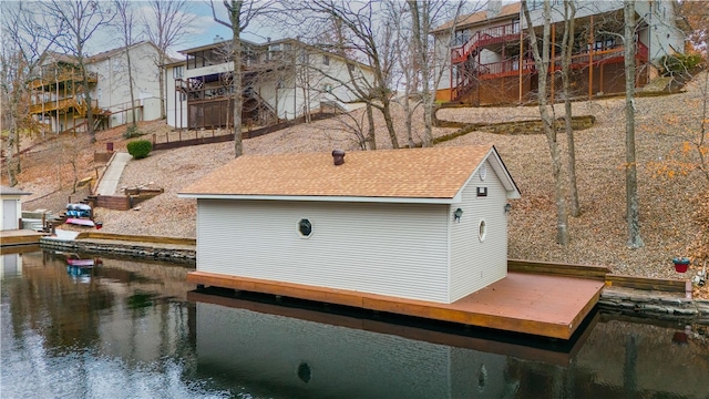 exterior space featuring a water view