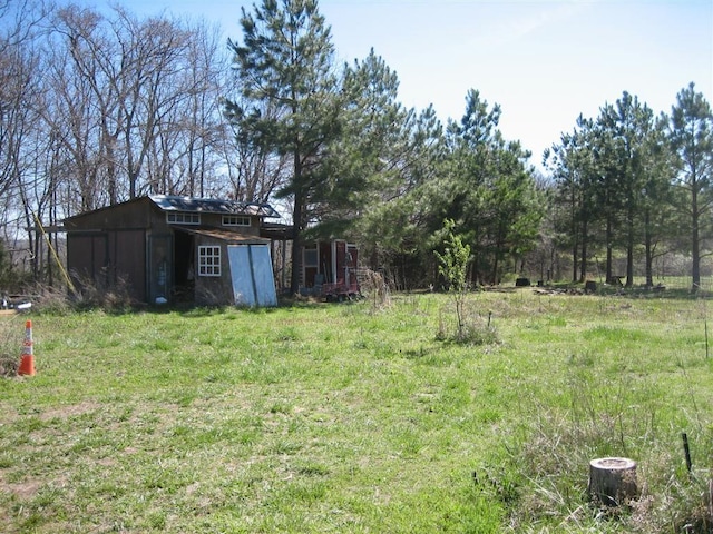 view of yard featuring a shed