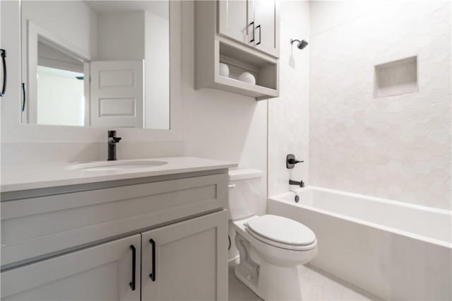 full bathroom featuring vanity, shower / bath combination, and toilet