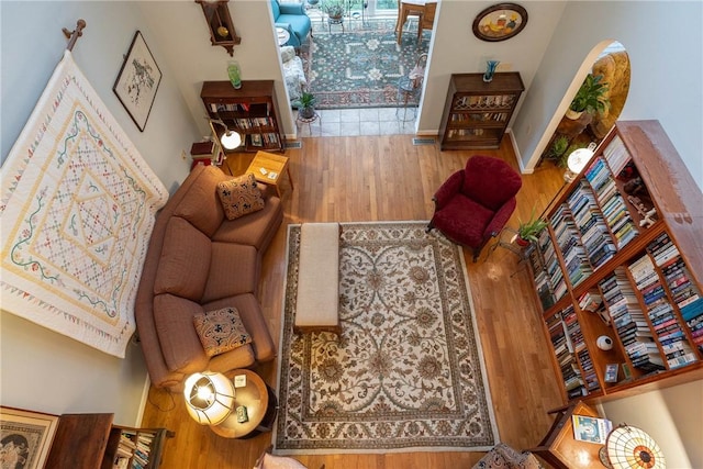 living room with hardwood / wood-style flooring