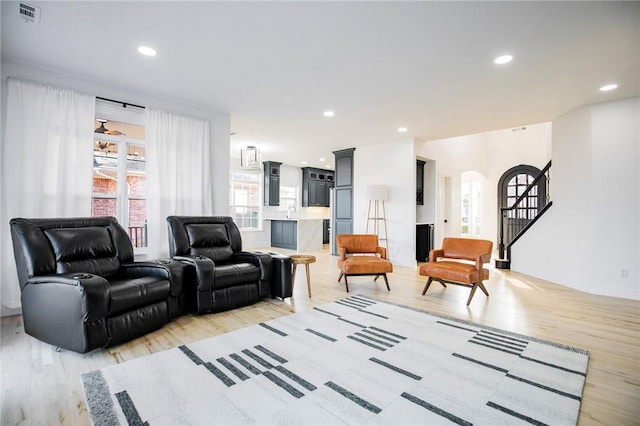 living room with light wood-type flooring