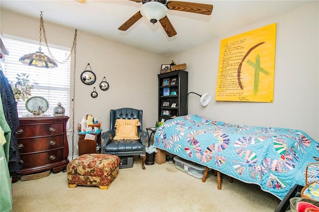 bedroom with carpet floors and ceiling fan