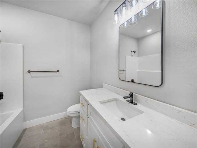 full bathroom featuring tile patterned floors, vanity, toilet, and  shower combination