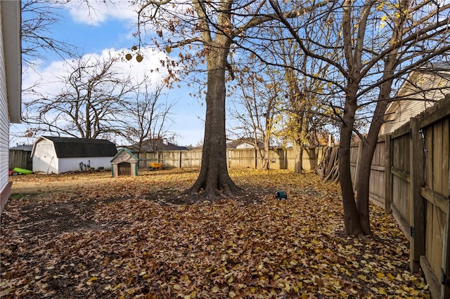 view of yard featuring a storage unit