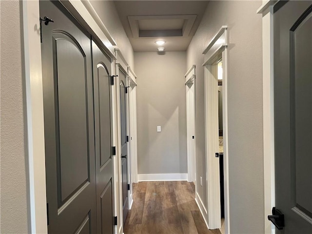 hall with dark wood-type flooring