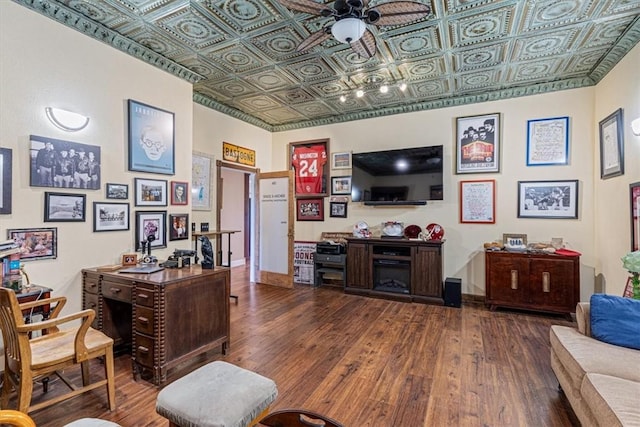 1395 County Road 403, Berryville, AR 72616 - office with an ornate ceiling, wood finished floors, and a ceiling fan