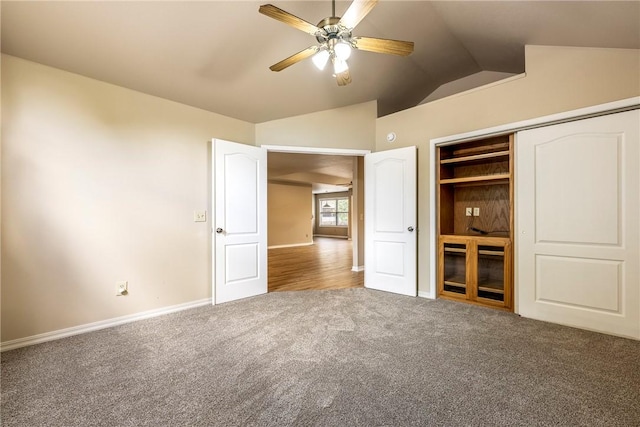 3 Barrhead Ln, Bella Vista, AR 72715 - unfurnished bedroom featuring lofted ceiling, a ceiling fan, a closet, baseboards, and carpet flooring