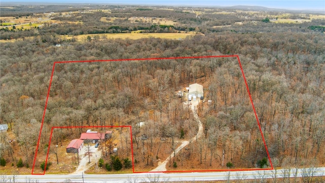 19959 Rheas Community Rd, Lincoln, AR 72744 - aerial view of property and surrounding area with property boundaries highlighted and a forest