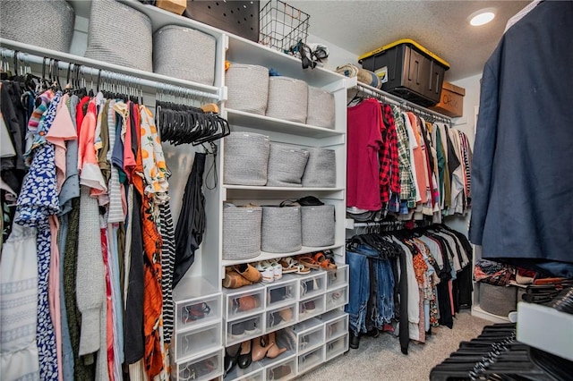 spacious closet with light carpet