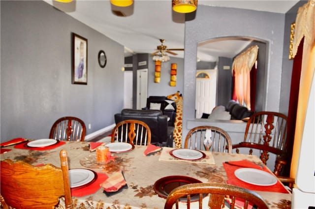 dining area featuring ceiling fan