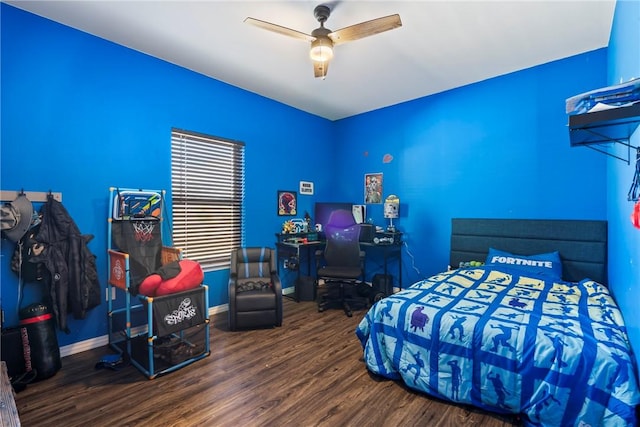 bedroom featuring ceiling fan and hardwood / wood-style flooring