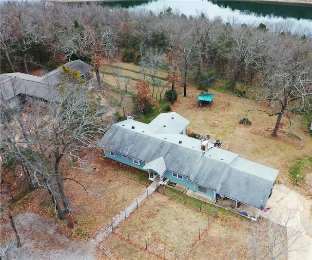 aerial view with a water view