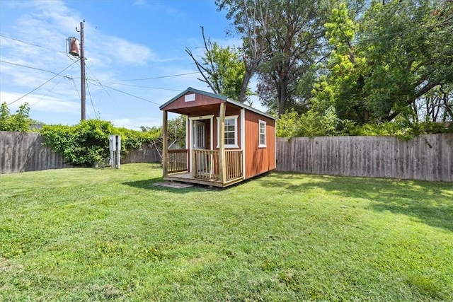 view of outdoor structure with a yard