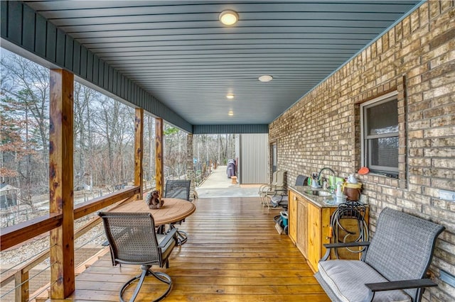 wooden deck with sink