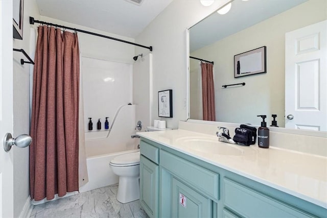 1515/1517 Belle Royal Ct, Bentonville, AR 72712 - full bathroom featuring marble look tile flooring, toilet, vanity, and shower / tub combo