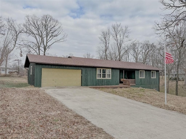 single story home with a garage