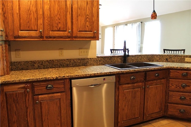 635 Ranchview Rd, Ridgedale, MO 65739 - kitchen featuring dishwasher, stone counters, light tile patterned floors, and hanging light fixtures