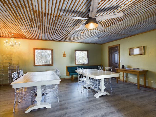 rec room featuring dark hardwood / wood-style floors and a notable chandelier