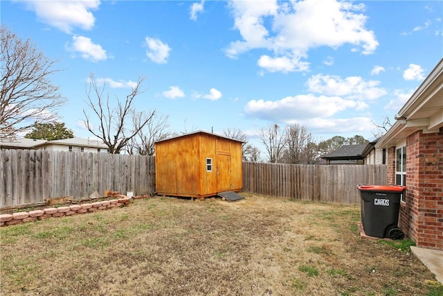 view of yard featuring a shed