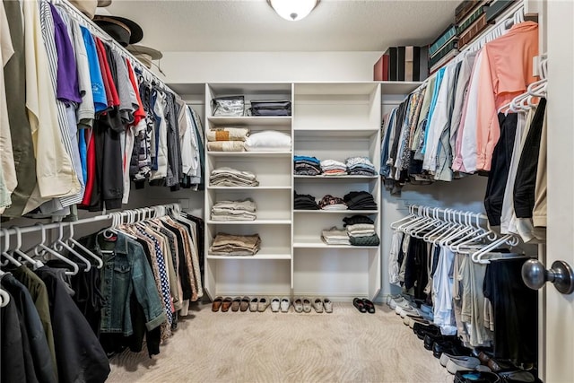 spacious closet with light colored carpet