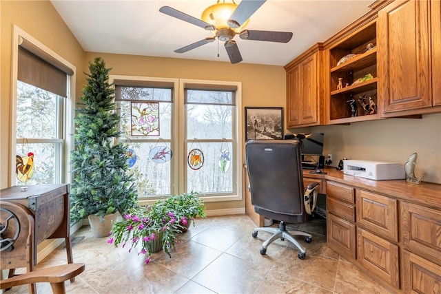 home office featuring ceiling fan