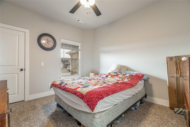 bedroom featuring carpet floors and ceiling fan