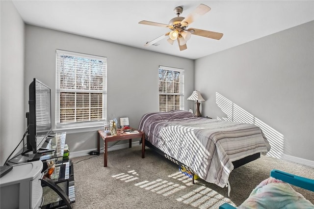 bedroom with carpet and ceiling fan